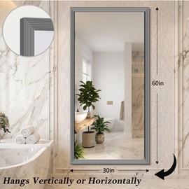 60” x 30” Brushed Silver Large Bathroom Mirror for Over Sink