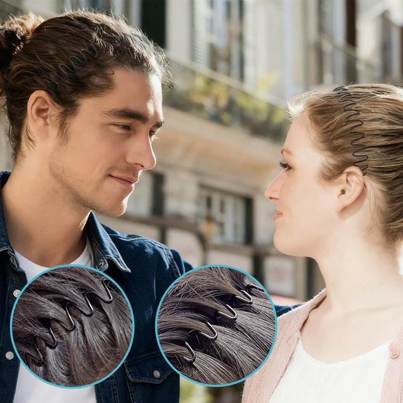 Metal Hair Band for Men, Adjustable Wavy Headband Non Slip