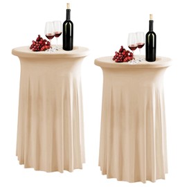 Fhberni 2 Pack Spandex Stretch Round Table Covers with Skirt - 32x43 Inch Fitted Elastic Cocktail Tablecloth for High Top Bar, Party & Wedding Decor, Yellow