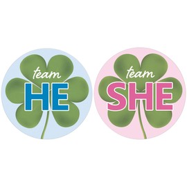 St. Patrick's Day Gender Reveal Party - Team He or Team She Shamrock Stickers - What Will Our Lucky Charm Be - 40 Count