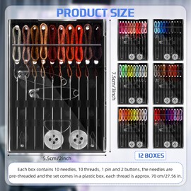 Hestya 12 Boxes (120 Pcs) Pre Threaded Needle Kit Assorted Color (Multicolor)