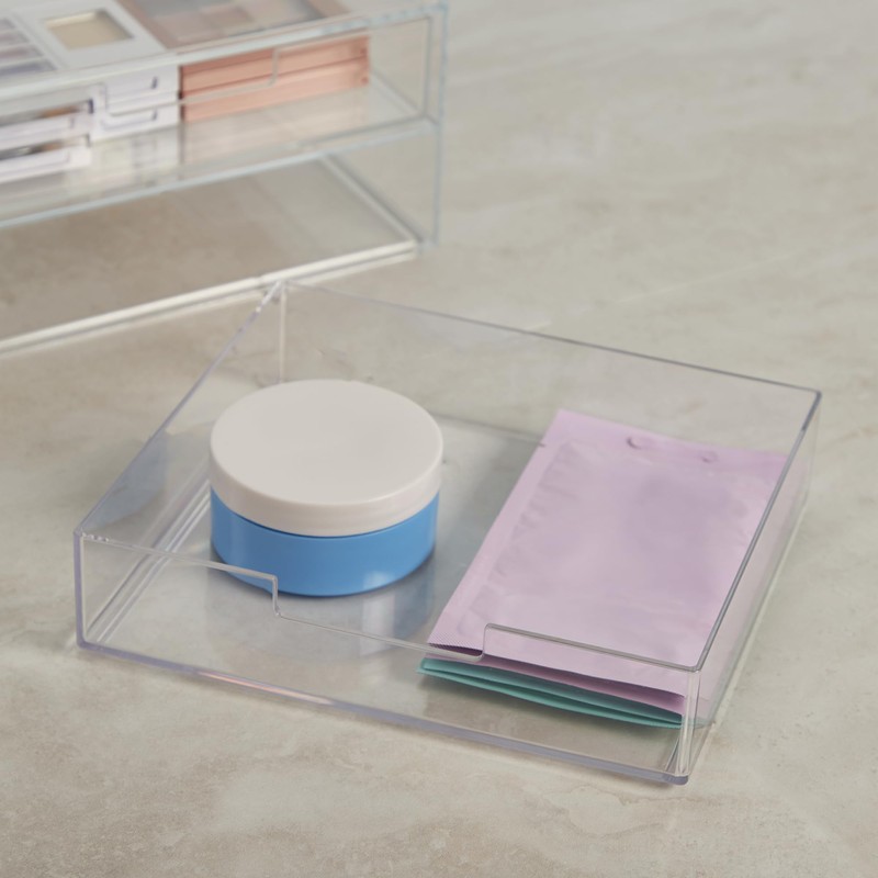 STORi Chloe Stackable Makeup Holder & Drawer Organizer Set, Clear,