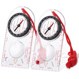 Orientation Compass, Hiking Navigation Compass, Portable Compass for Survival Mountaineering, Outdoor Activities and Map Reading with Cord, Multifunctional Explorer Compass (2 compasses)