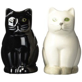 Abbott Collection 27-FELINE Sitting Cat Salt and Pepper Shaker Set, Black/White, 3.25" H