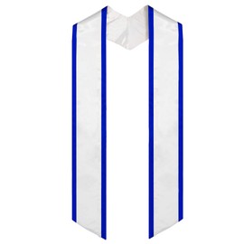 GraduationMall Plain Graduation Honor Stole Angled End With Trim Unisex Adult 72" Long, White + Royal Blue Trim, 72" Long