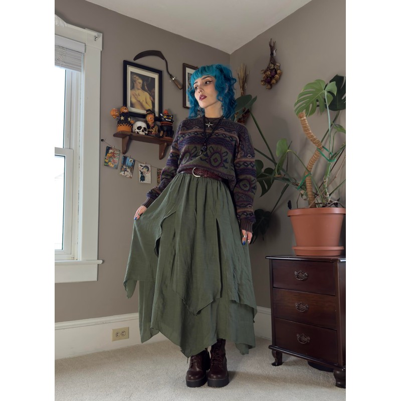 Women Renaissance Maxi Skirt Tiered Elastic High Waist Skirt with