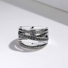 Shefashion Women's Vintage Oxidized Silver Crossover Statement Rings Wide Band