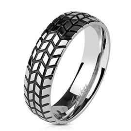 Tapsi´s Coolbodyart® Stainless Steel Ring in Tyre-Look Silver / Black, Ring Size: 9/10/11/12/13, Stainless Steel