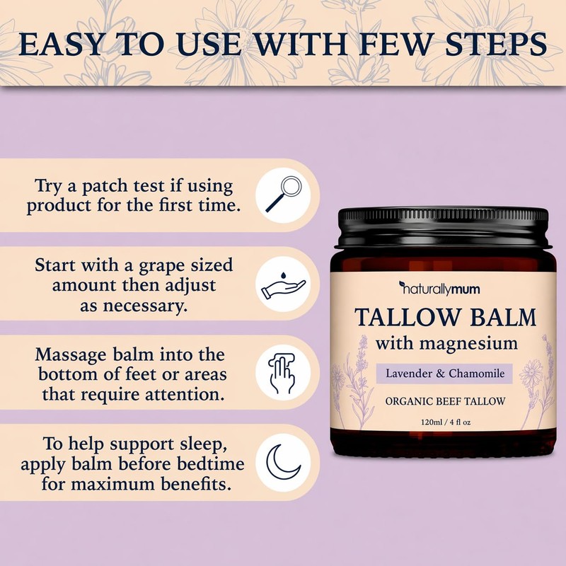 NaturallyMum Magnesium Tallow Balm | Lavender & Chamomile | Organic