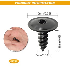 Self Tapping Screws Metal, 60pcs M5 x 16mm Torx Self Drilling Screws Black Self-Tapping Screw for Metal Metalwork Plastic
