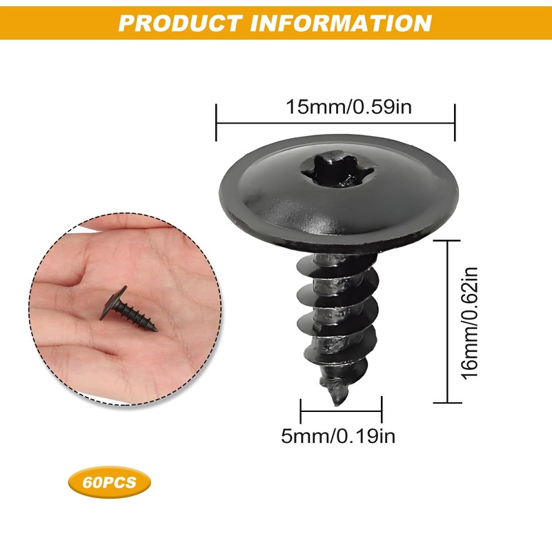 Self Tapping Screws Metal, 60pcs M5 x 16mm Torx Self