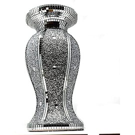 Silver Vase Statue Sparkle Ornament Bling Crushed Diamond Gift | Crushed mirrored Silver Vase pot design-40 CMS(15" inch) |Crushed Diamond Display |Gift Present Home Decoration