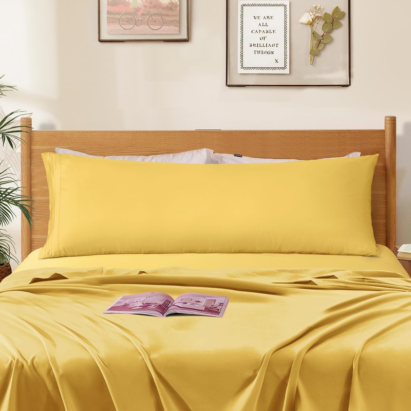 Horbaunal 2 Pack Microfiber Body Pillow Covers Yellow Body Pillow