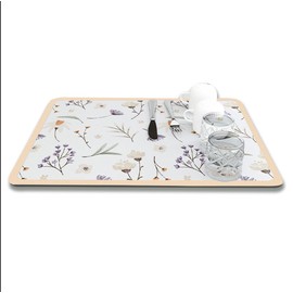 Dish Drying Mat - Super Absorbent Kitchen Counter Drying Mat,Easy Clean Dish Mat,Oil & Stain Resistant,Perfect for Dishes, Coffee Bar, and Countertops (Orange flower, 15.7''x11.8'')