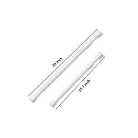 2 Pack Adjustable Spring Tension Curtain Rod for Cupboard Bars, White Extendable Small Short 15.7-28 inch Spring Tension Closet Rods for Shower Bathroom Window Wardrobe