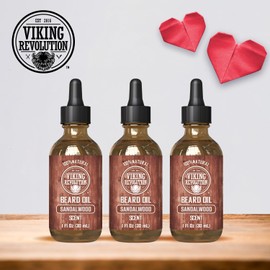 Viking Revolution Viking Revolution Sandalwood Beard Oil for Men - Natural Mens Beard Oil with Argan Oil and Jojoba Oil - Beard Softener, Strengthens and Moisturizes - Beard Conditioner for Men (Sandalwood, 3 Pack)