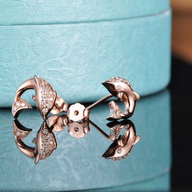 Yumilok Rose Gold 925 Sterling Silver Cubic Zirconia Dolphin Stud Earrings Hypoallergenic Earrings for Women Girls, Sterling Silver Cubic Zirconia, Cubic Zirconia
