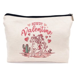 Ayxvt Cowboy Valentines Makeup Bag - Pink Cowboy Valentines Cosmetic Bags For Women, Pink Western Gifts For Women, Valentines Day Gifts For Her Girlfriend Wife Mom, Howdy Valentines