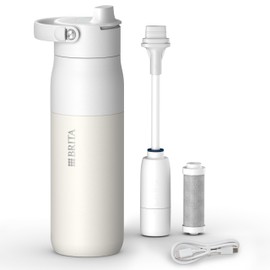 BRITA LARQ iQ Digital Filter Water Bottle White (680 ml) Including Hydration Tracking (App), Activated Carbon Water Filter & UV-C - Neutralises 99.99% Bacteria & Filters Microcontaminants, PFAS & More