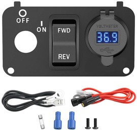 Drive-up Golf Cart Key Switch Console Plate, EZGO Forward Reverse Switch Plate Fits EZGO TXT, Medalist, PDS Golf Carts, Equipped with DC 9V-48V 3.1A Fast Charge Dual USB Charger, LED Digital Voltmeter
