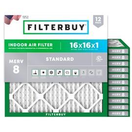 Filterbuy 16x16x1 Air Filter MERV 8 Essential Dust & Allergy Defense (12-Pack), Electrostatic Pleated HVAC AC Furnace Filters Replacement (Actual Size: 15.75 x 15.75 x 0.75)