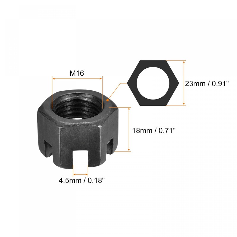 sourcing map M16x1.5mm Hexagon Slotted Nut, Grade 4.8 Carbon Steel