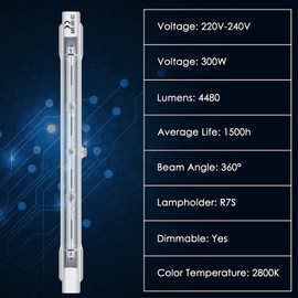 BROTOU 6 x 300 W 118 mm R7S halogen bulbs, dimmable halogen rod, 220-240 V, 4480 lm, 2800 K, warm white, J type for work lights, security lights, landscape lights, floor lamps