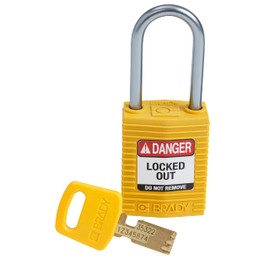 Brady (CPT-YLW-38AL-KD) SafeKey Nylon Lockout Padlock - Compact with Aluminium Shackle 38.00 mm Yellow KD - Different Locking Locks Pack of 1