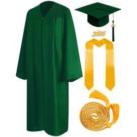 Mukum Matte Graduation Cap and Gown 2025 Set with Tassel Honor Cord Graduation Stoles for High School College Bachelor Green-51
