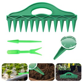 Pack of 4 Dibber Sticks, Planting Aid with 12 Holes, Adjustable Hand Dibber Set and Seeder, Garden Sowing Aid, Seedling Tool for Horticulture Sowing, Soil Loosening, Parents Child Gardening Experience