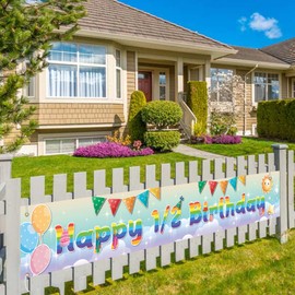 MEFENG Large Happy 1/2 Birthday Banner, Rainbow 6 Months Baby Shower Backdrop,Yard Sign Half Year Birthday Background,Half Year Birthday Party Decorations for Baby Boy Girl -9.8x1.6 ft.