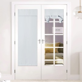 NICETOWN Door Curtain for Window, French Door Curtain for Kitchen, Thermal Insulated Tricia Cover, Front Sidelight Tie up Shade, 26W x 72L Inch, Greyish White, 1 Panel