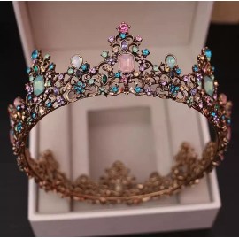 Unbranded Vintage baroque Crown Dark Tiara multi color princess goth queen diadem tiara