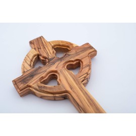 Olive Wood Gifts Shop Hand Made Olive Wood Celtic Cross (8 Inch) - Wall Hanging, Catholic/Latin Irish Cross from the Holy Land Where Jesus Was Born, Crucified and Rose on the 3rd Day