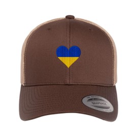Go All Out Adjustable Brown/Khaki Structured Trucker Ukraine Heart | Embroidery, Ukrainian Pride Structured Trucker Cap