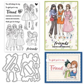 INFUNLY Best Friends Stamps and Dies for Card Making Sentiment Clear Stamps DIY Metal Die Cuts Beautiful Girl Friends Silicone Stamp for DIY Craft Scrapbooking Decor Birthday Gifts