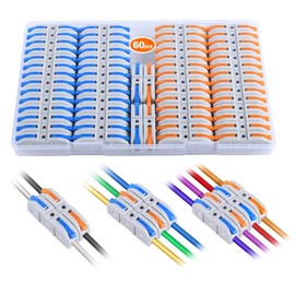 Lever Wire Connectors, HTCELLE 60-Piece Quick Connect Electrical Splicing Kit for Compact Inline Terminals - 28-12 AWG, 1 in 1 out