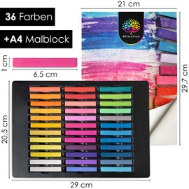 OfficeTree 36 x Pastel Chalk Set - Painting Chalk for Paper - Soft Pastel Chalk - Artist Chalk with Drawing Pad - Pastel Chalk in Intense Colours - Soft Pastel Chalk for Art Supplies