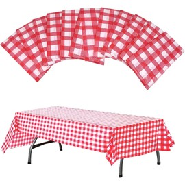 UgyDuky Checkered Disposable Tablecloths 54x108in(10 Pack), Premium Plastic Picnic Tablecovers for Picnics or Parties with Red and White Buffalo Plaid Checkered Gingham Style