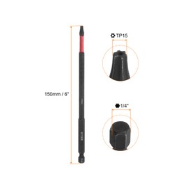 HARFINGTON 2pcs Impact Tough Torx Drill Bit T15 6" Length 1/4" Hex Shank S2 Steel Magnetic Insert Star 6 Point Head Screwdriver Bits