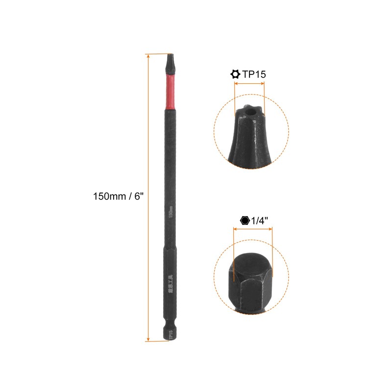 HARFINGTON 2pcs Impact Tough Torx Drill Bit T15 6" Length