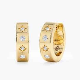 ZOYA JEWELRY DESIGN 18K White and Gold-Plated pure 925 Sterling Silver Hypoallergenic cute Hoop Earrings for Women - Trendy TikTok Jewelry (Star)