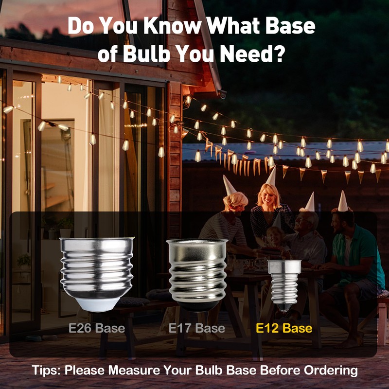 25 Pack Edison E12/C7 Low Wattage Outdoor Light Bulbs -