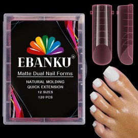 EBANKU Poly Gel Nail Forms for Toes, Pink Long Square Dual Forms for Pedi Nail Extension Poly Gel Toenails Reusable Toe Nail Tips Mold, 120Pcs 12 Sizes