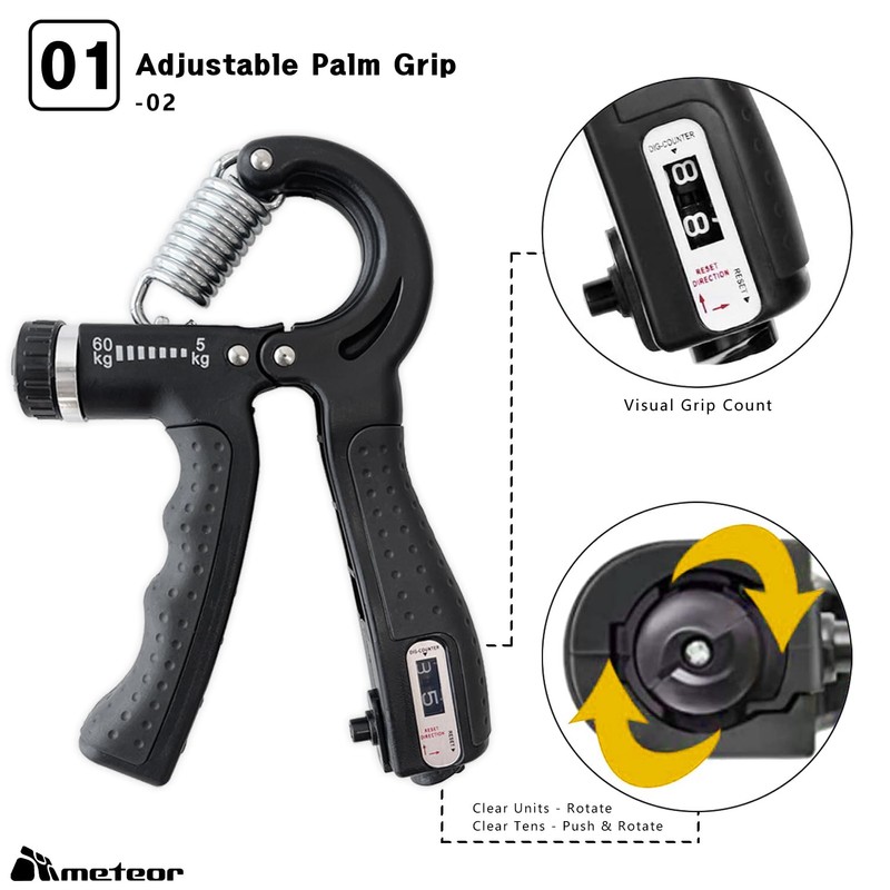 METEOR Essential Hand Grip Strengthener Kit (5-in-1) - Adjustable Gripster