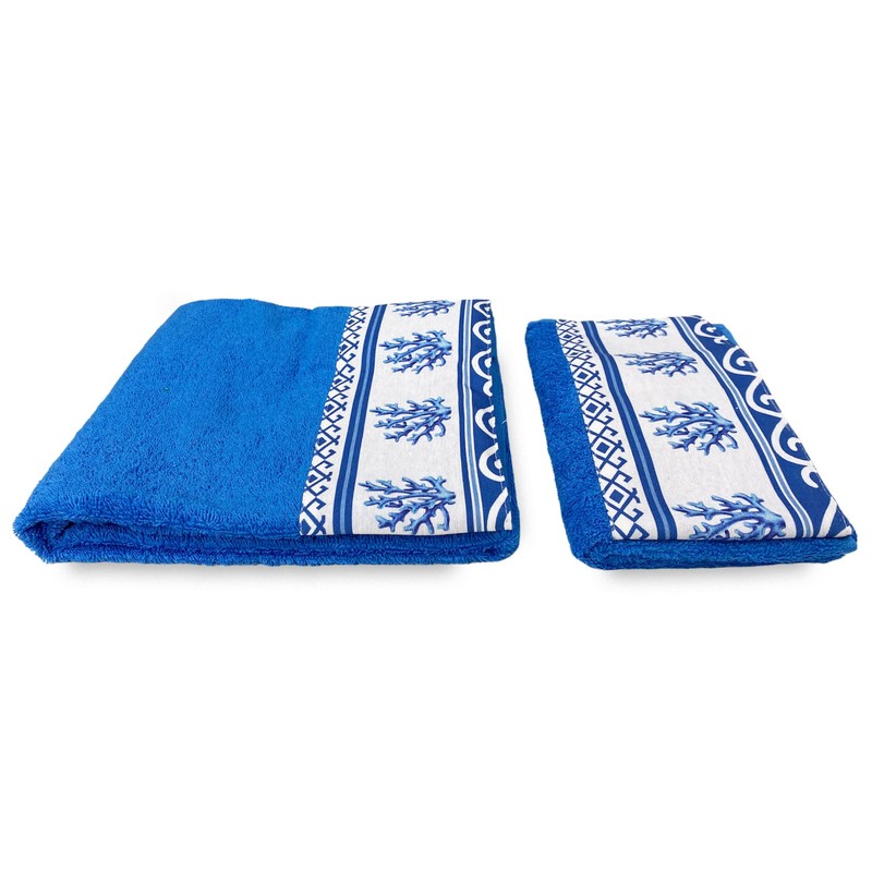 Tex family Towel Set with Border Greece Sea Blue Made