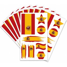 Set de 90 Tatuajes Temporales de España para Aficionados - 10 Hojas de 6.8x12cm de la Bandera de España, Accesorios de Animación para Eventos Deportivos y Fútbol - Kit de La Roja