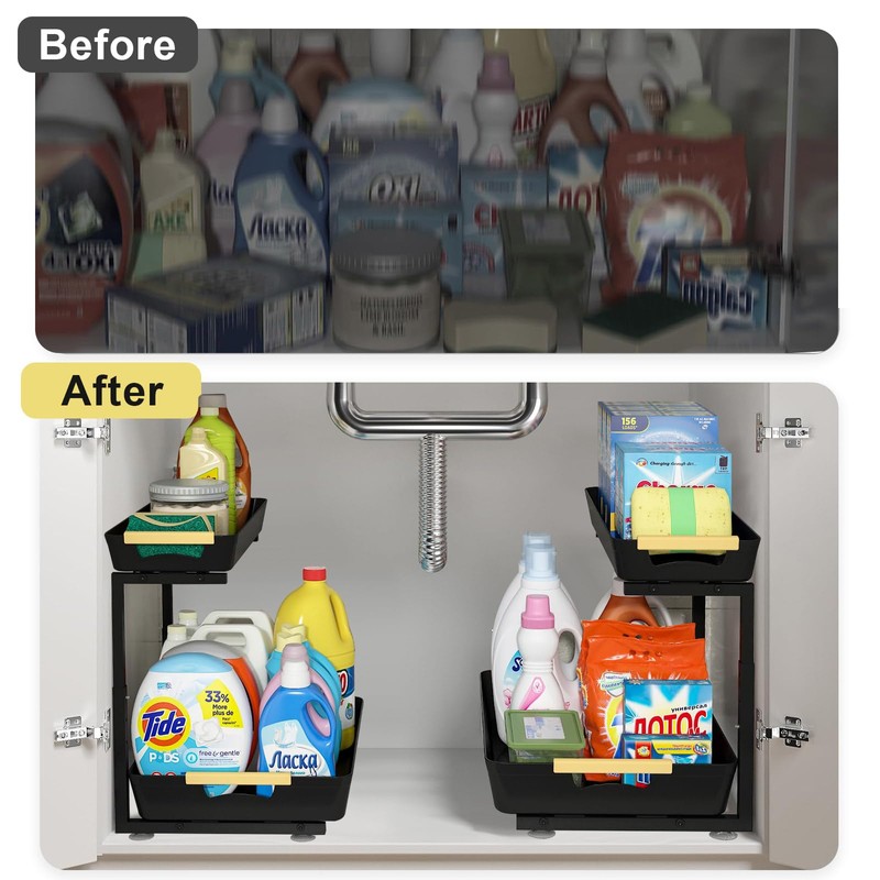 AMEDELE 2 Pack Under Sink Organizer,2 Tier Pull Out Adjustable