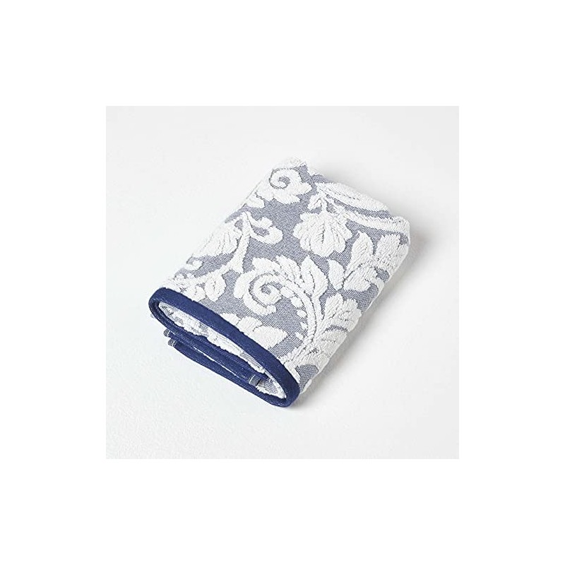HOMESCAPES Navy Guest Towel 100% Turkish Cotton Patterned Large Towel