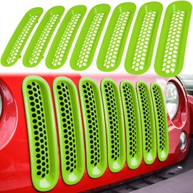 7PCS Front Grill Mesh Inserts for Jeep Wrangler JK JKU Unlimited 2007 2008 2009 2010 2011 2012 2013 2014 2015 2016 2017 2018 Grille Guard Cover Trim Clip-in Exterior Accessories (Matte Green)